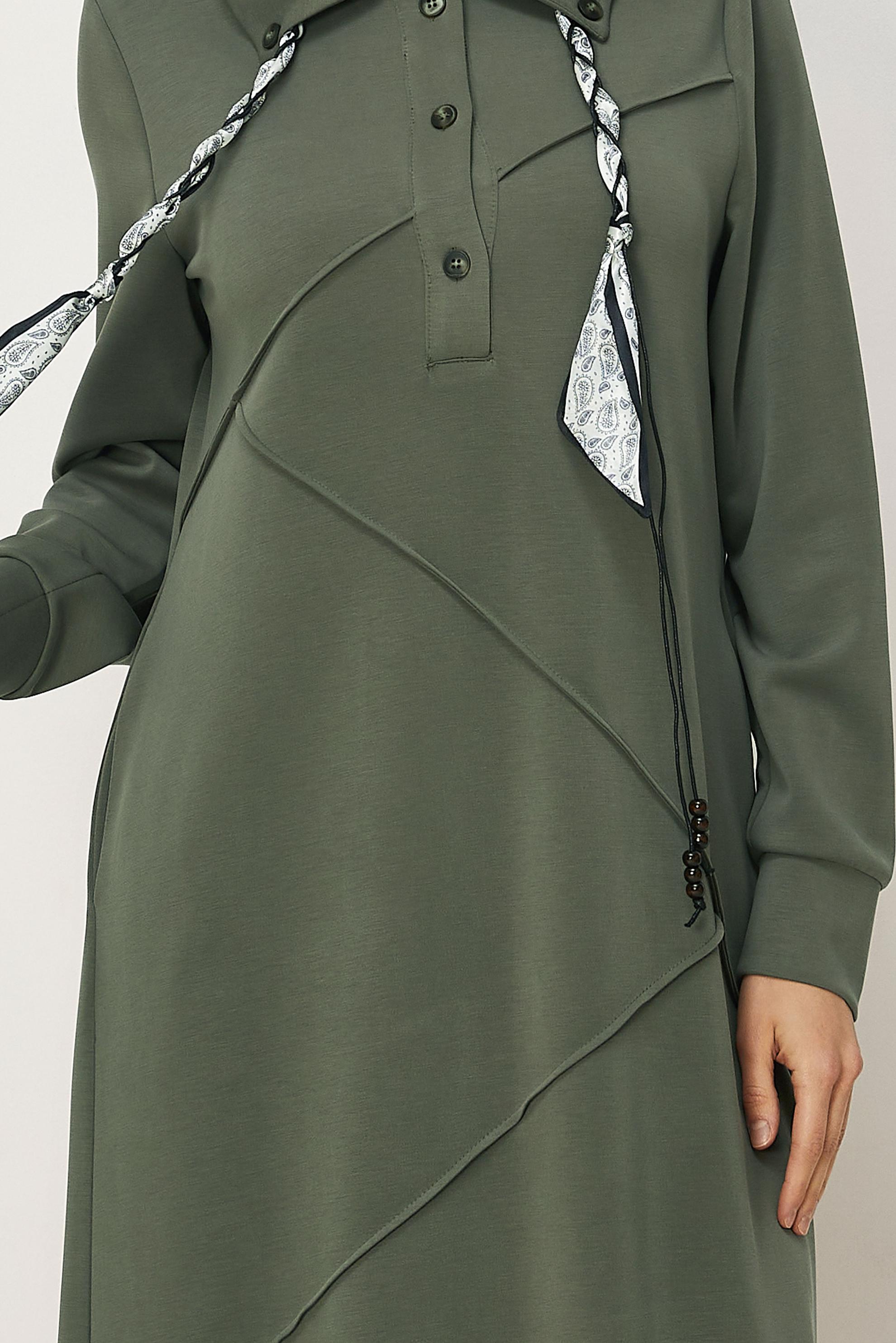 Vêtements hijab KAKI ROBE DE SURVÊTEMENT AVEC DÉTAIL FOULARD 46476