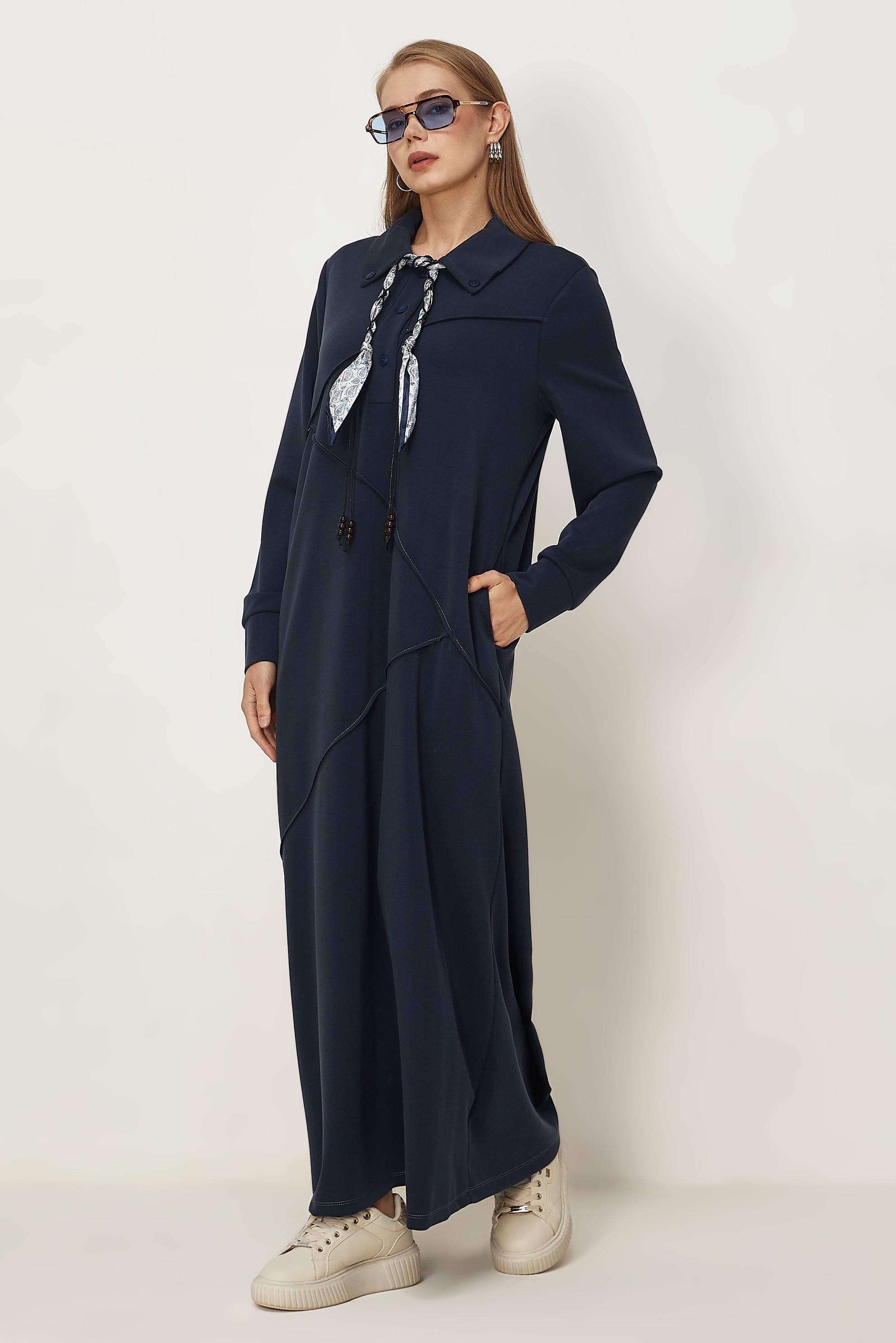 Vêtements hijab BLEU MARINE ROBE DE SURVÊTEMENT AVEC DÉTAIL FOULARD 46476