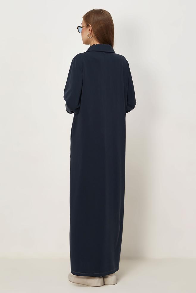 Vêtements hijab BLEU MARINE ROBE DE SURVÊTEMENT AVEC DÉTAIL FOULARD 46476 - ALVİNA