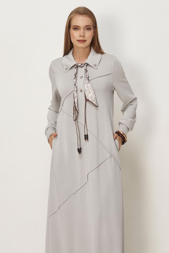 Vêtements hijab BEIGE ROBE DE SURVÊTEMENT AVEC DÉTAIL FOULARD 46476 - ALVİNA