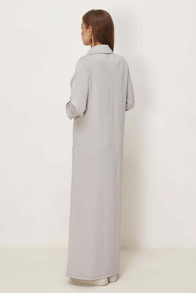 Vêtements hijab BEIGE ROBE DE SURVÊTEMENT AVEC DÉTAIL FOULARD 46476 - ALVİNA