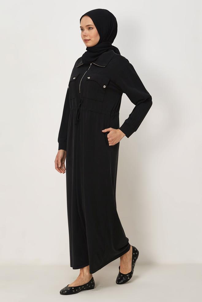 Hijab clothing BLACK MODAL TRACKSUIT DRESS 46477 - ALVİNA