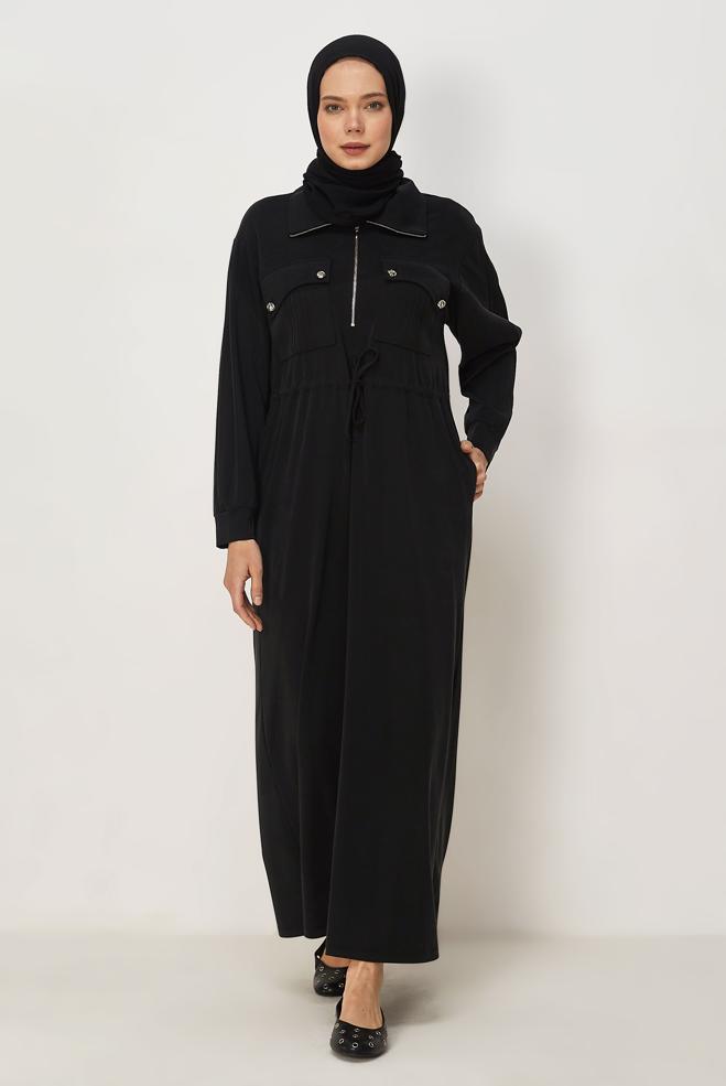 Hijab clothing BLACK MODAL TRACKSUIT DRESS 46477 - ALVİNA