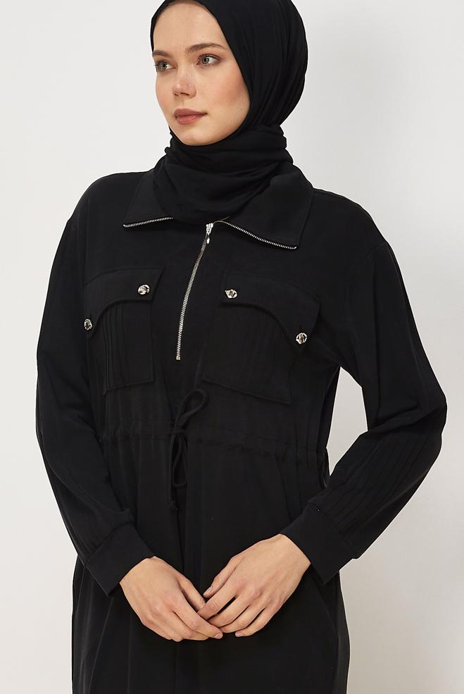 Hijab clothing BLACK MODAL TRACKSUIT DRESS 46477 - ALVİNA