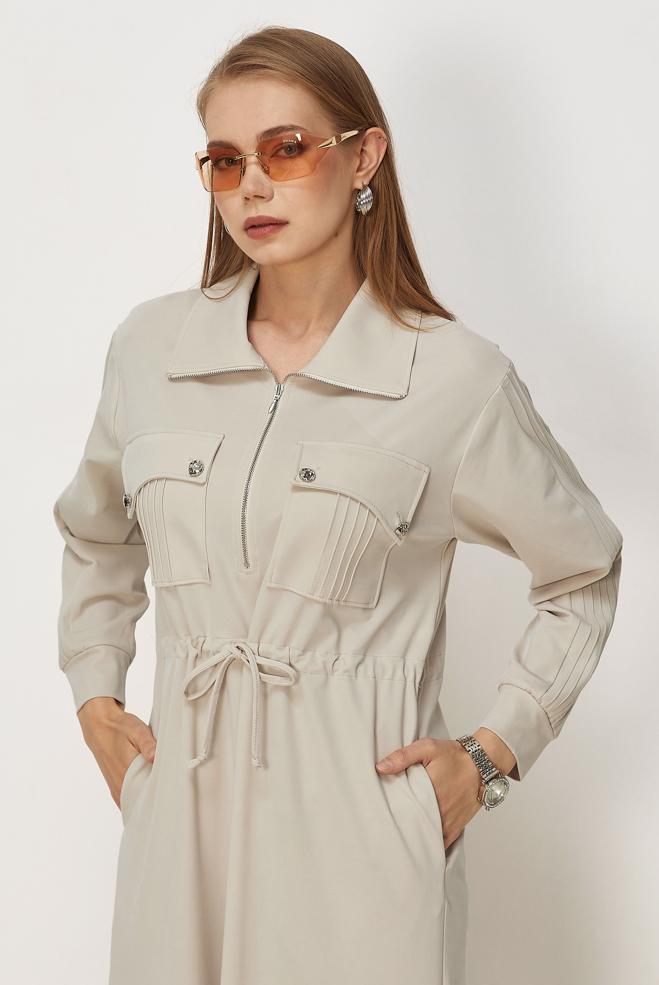 Vêtements hijab BEIGE ROBE DE SURVÊTEMENT EN MODAL 46477 - ALVİNA