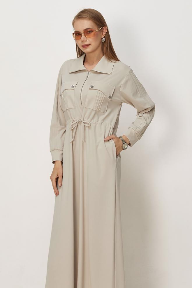 Vêtements hijab BEIGE ROBE DE SURVÊTEMENT EN MODAL 46477 - ALVİNA