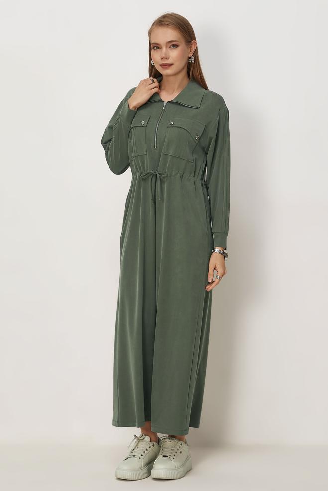 Vêtements hijab KAKI ROBE DE SURVÊTEMENT EN MODAL 46477 - ALVİNA