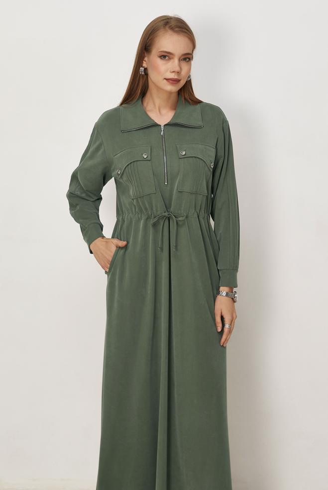 Vêtements hijab KAKI ROBE DE SURVÊTEMENT EN MODAL 46477 - ALVİNA