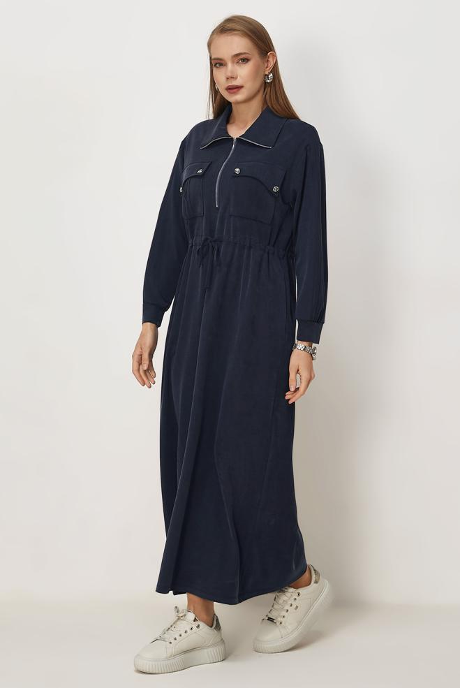 Vêtements hijab BLEU MARINE ROBE DE SURVÊTEMENT EN MODAL 46477 - ALVİNA