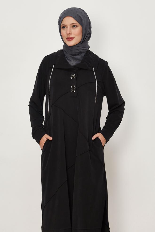 Tesettür giyim SİYAH MODAL EŞOFMAN TUNİK 46535 - ALVİNA