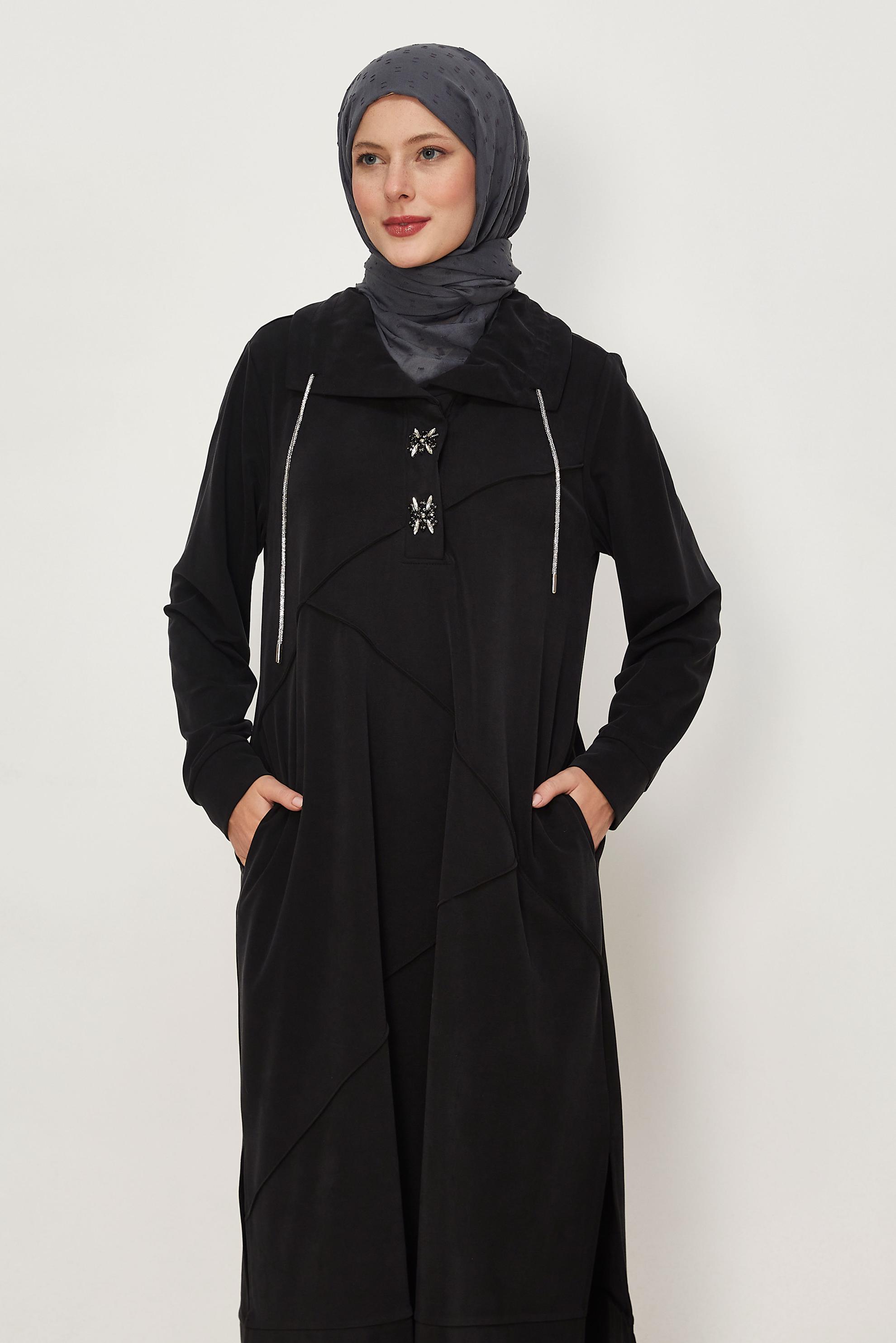 Tesettür giyim SİYAH MODAL EŞOFMAN TUNİK 46535