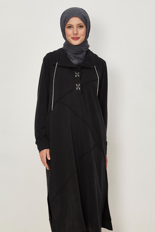Tesettür giyim SİYAH MODAL EŞOFMAN TUNİK 46535 - ALVİNA