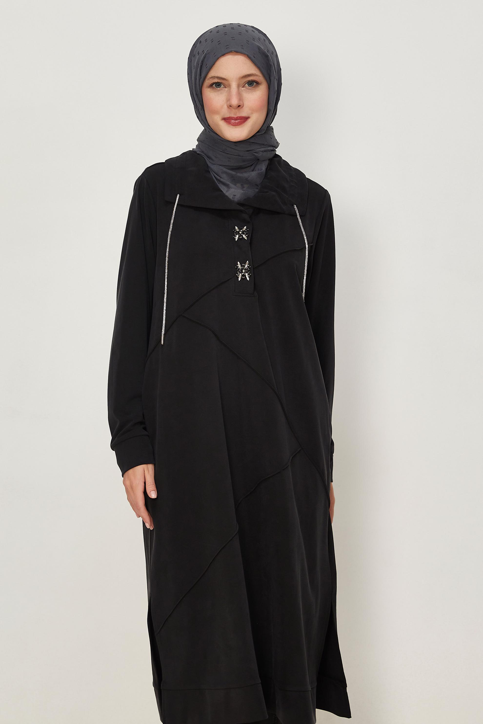 Tesettür giyim SİYAH MODAL EŞOFMAN TUNİK 46535