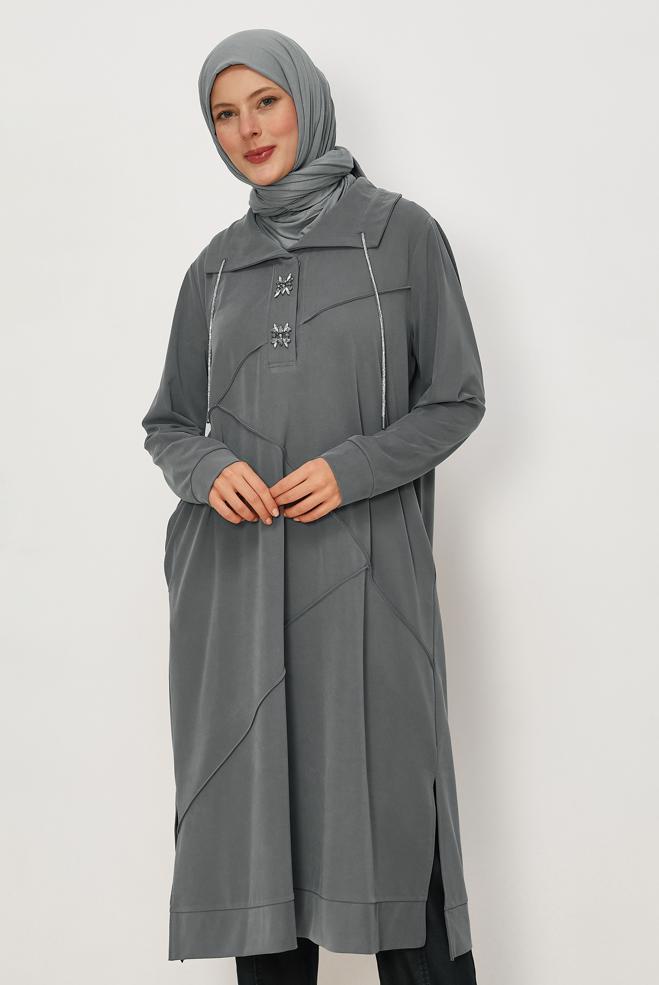 Tesettür giyim BEJ MODAL EŞOFMAN TUNİK 46535 - ALVİNA