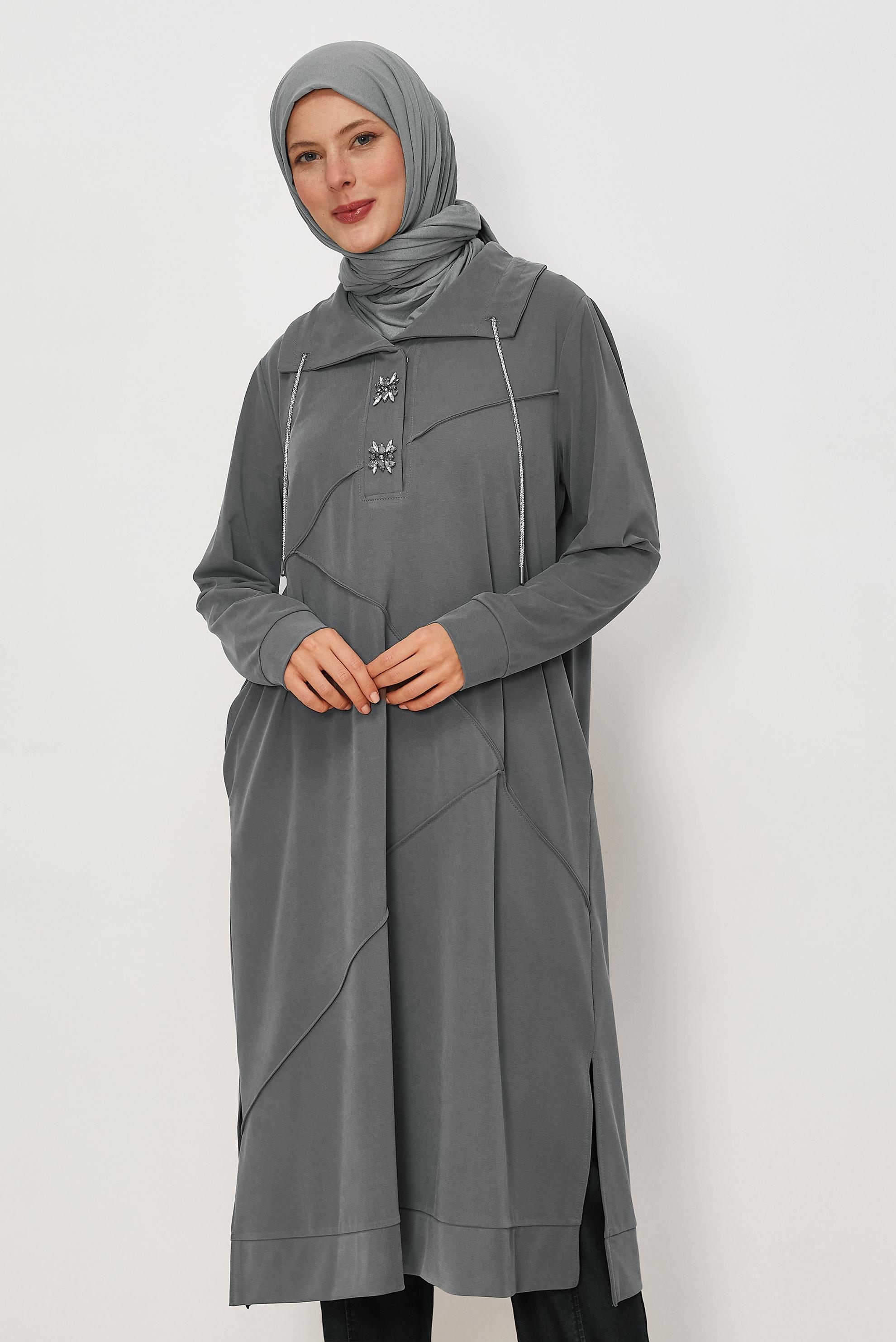 Tesettür giyim BEJ MODAL EŞOFMAN TUNİK 46535