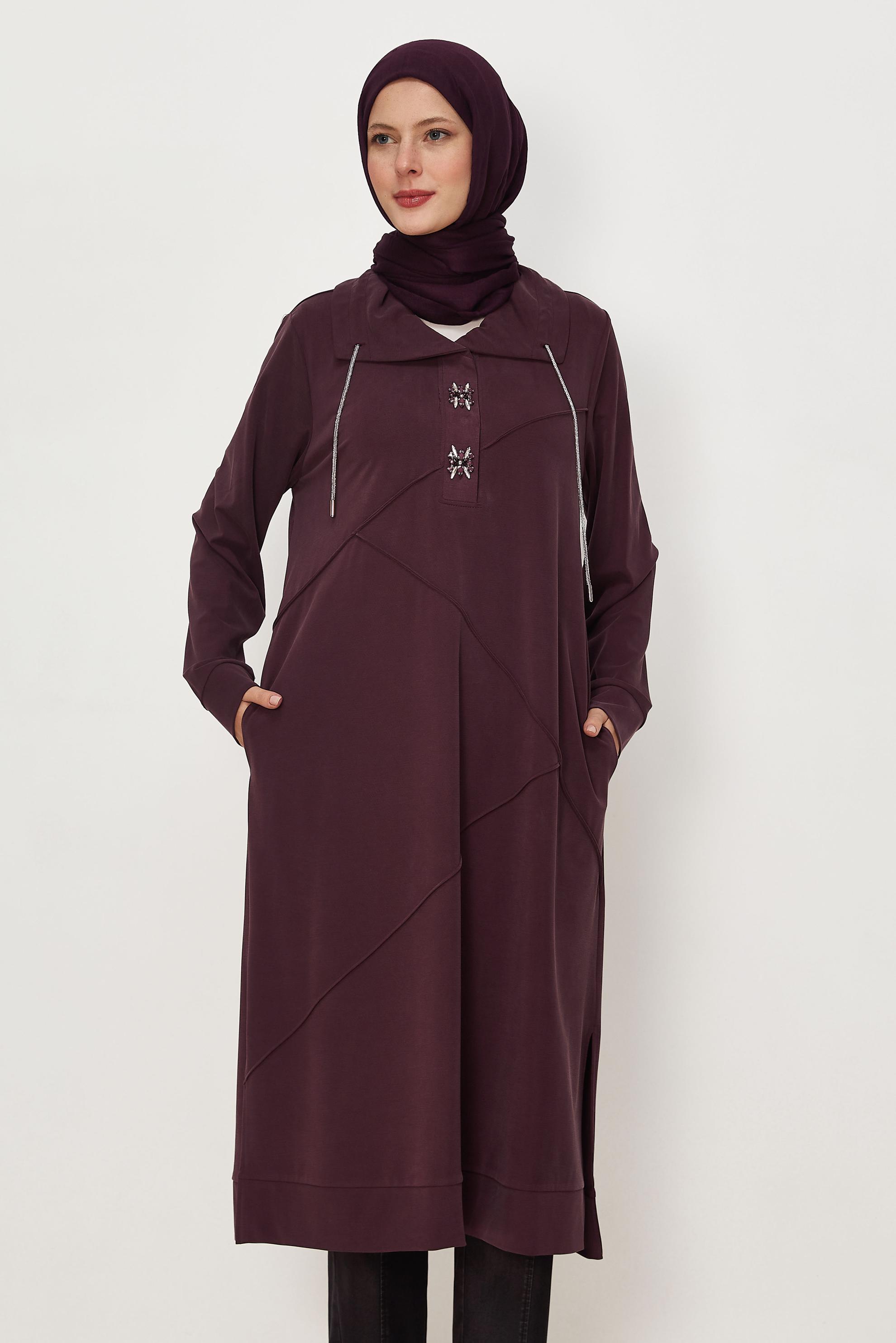 Tesettür giyim BORDO MODAL EŞOFMAN TUNİK 46535