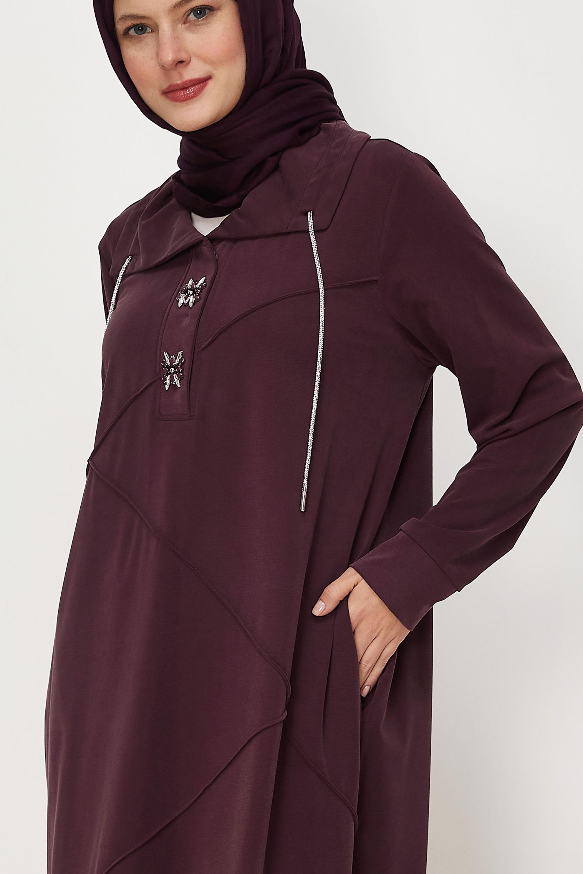 Tesettür giyim BORDO MODAL EŞOFMAN TUNİK 46535