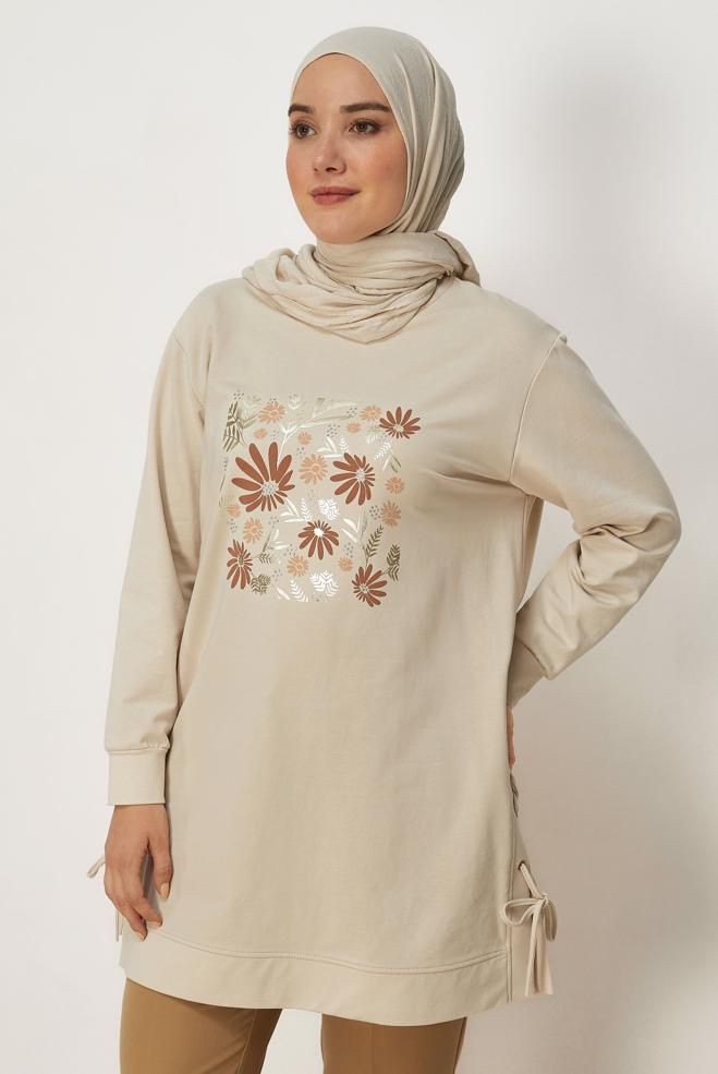 Tesettür giyim KAHVE 46537 ALEDA EŞOFMAN TUNİK 38-44 - ALVİNA