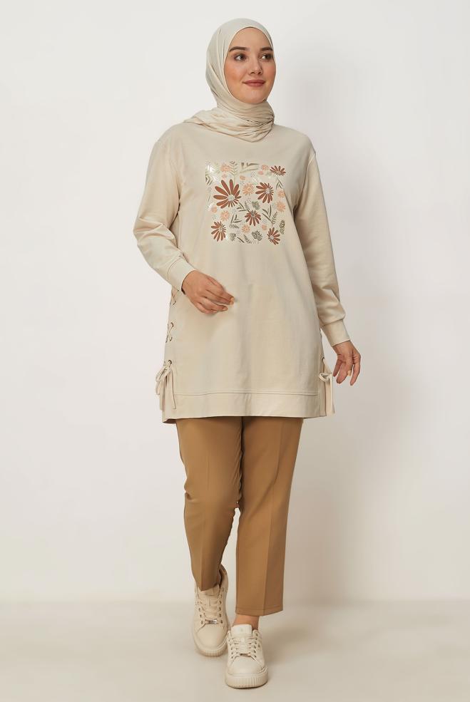 Tesettür giyim KAHVE 46537 ALEDA EŞOFMAN TUNİK 38-44 - ALVİNA