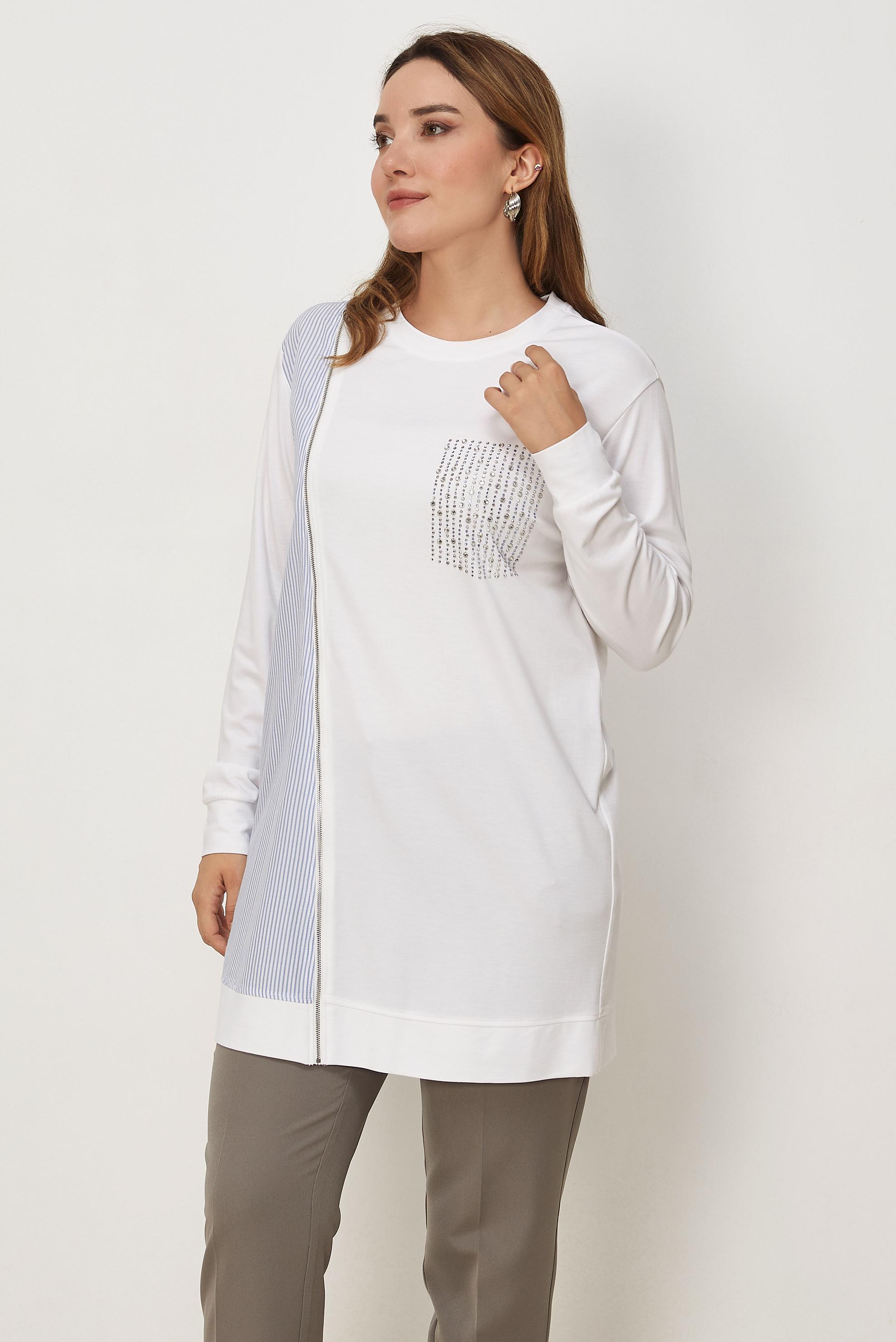 Vêtements hijab BLANC TUNIQUE DE SURVÊTEMENT DÉTAIL GEMME 46671