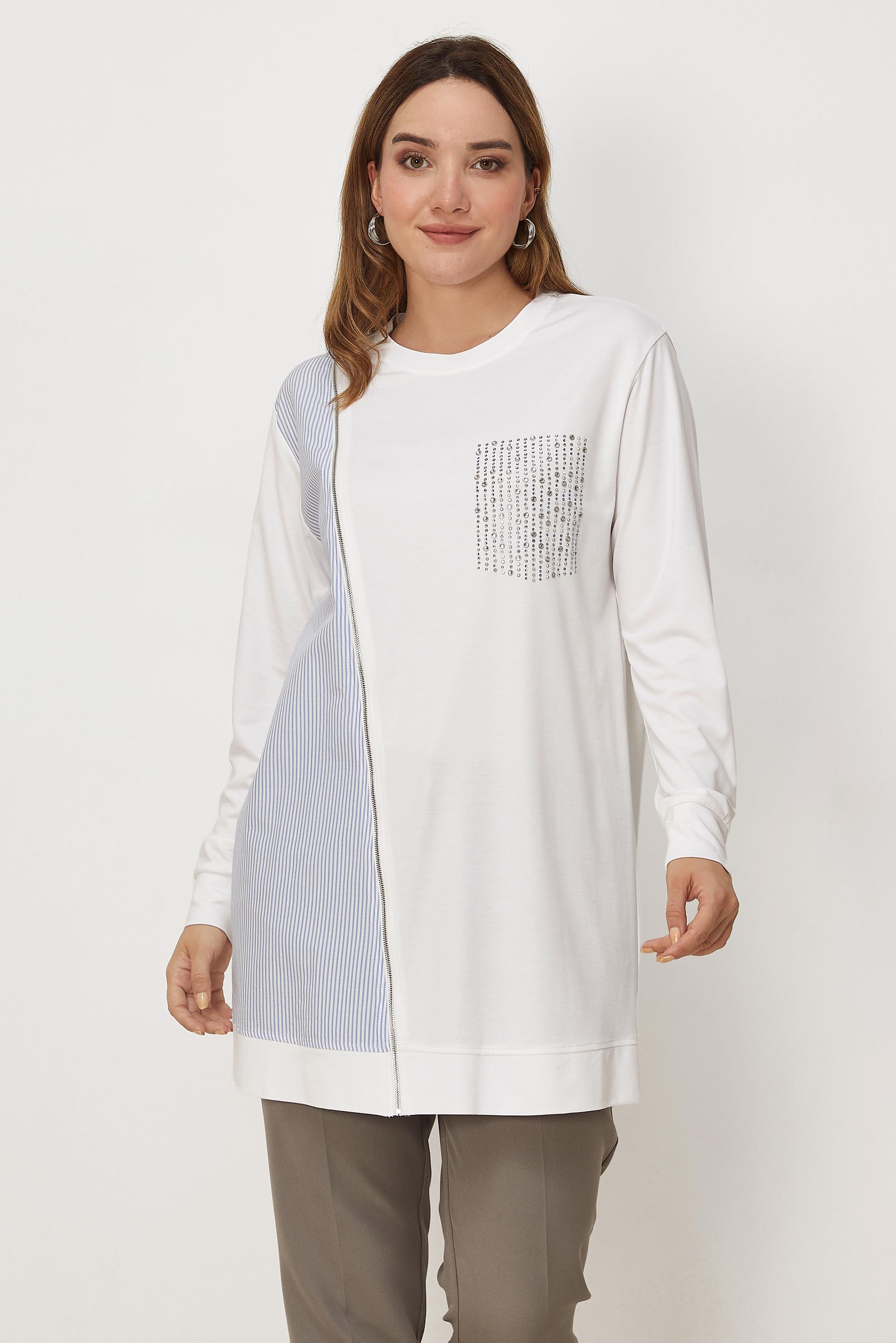 Vêtements hijab BLANC TUNIQUE DE SURVÊTEMENT DÉTAIL GEMME 46671