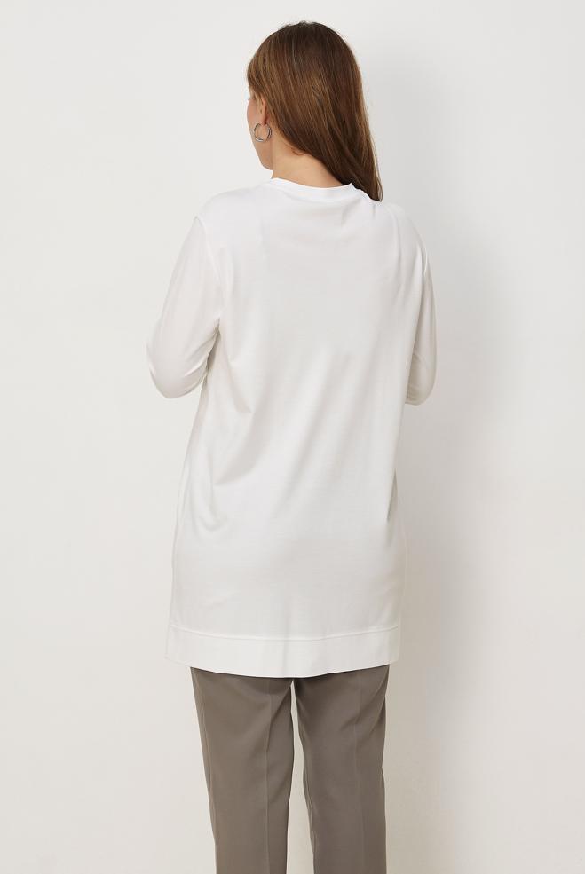 Vêtements hijab BLANC TUNIQUE DE SURVÊTEMENT DÉTAIL GEMME 46671 - ALVİNA