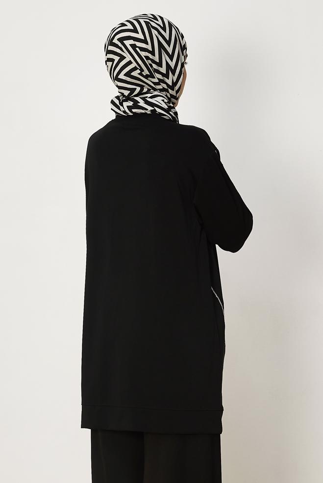 Tesettür giyim SİYAH BONCUK DETAYLI EŞOFMAN TUNİK 46711 - ALVİNA