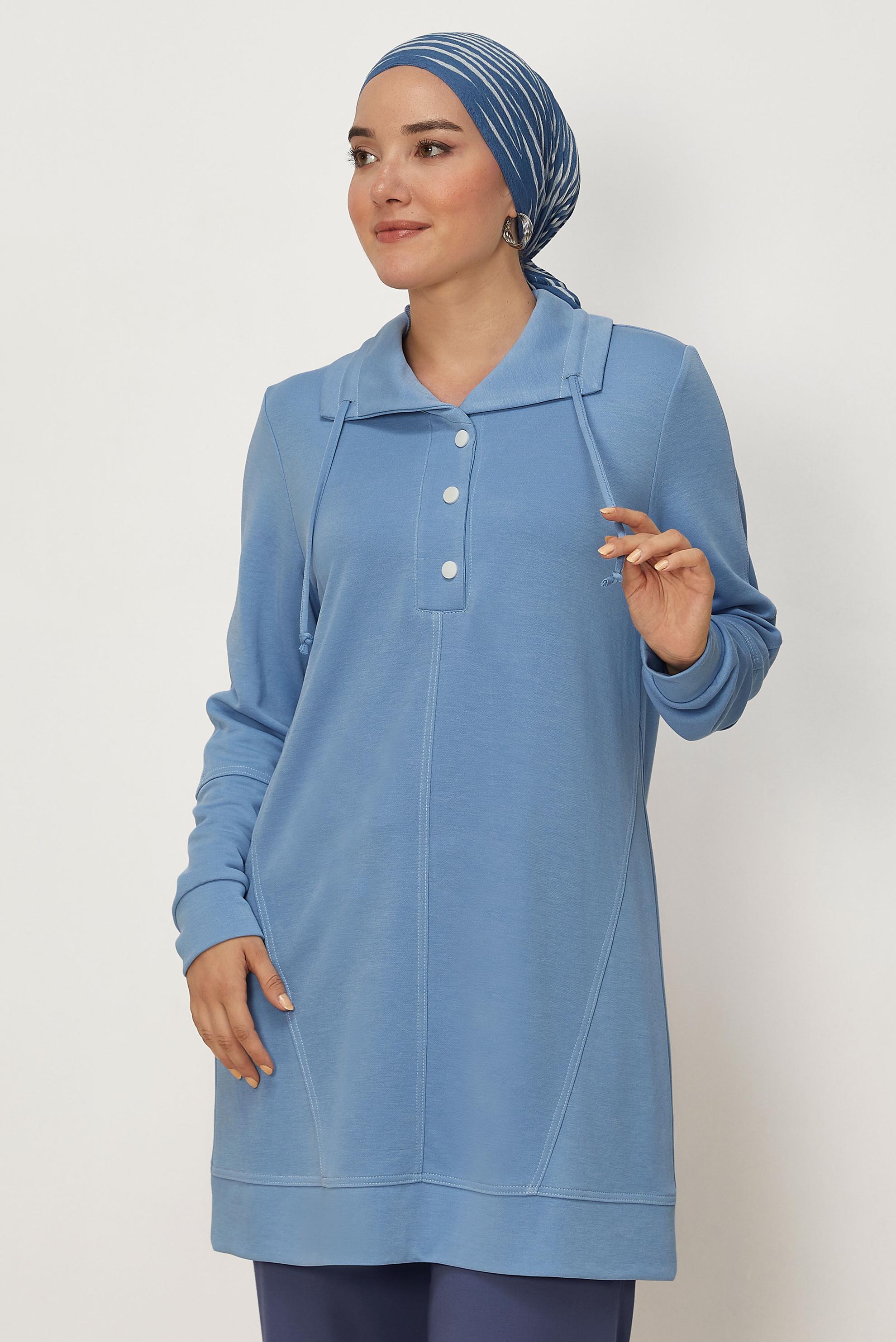 Vêtements hijab BLEU TUNIQUE DE SURVÊTEMENT COL CHEMISE 46713