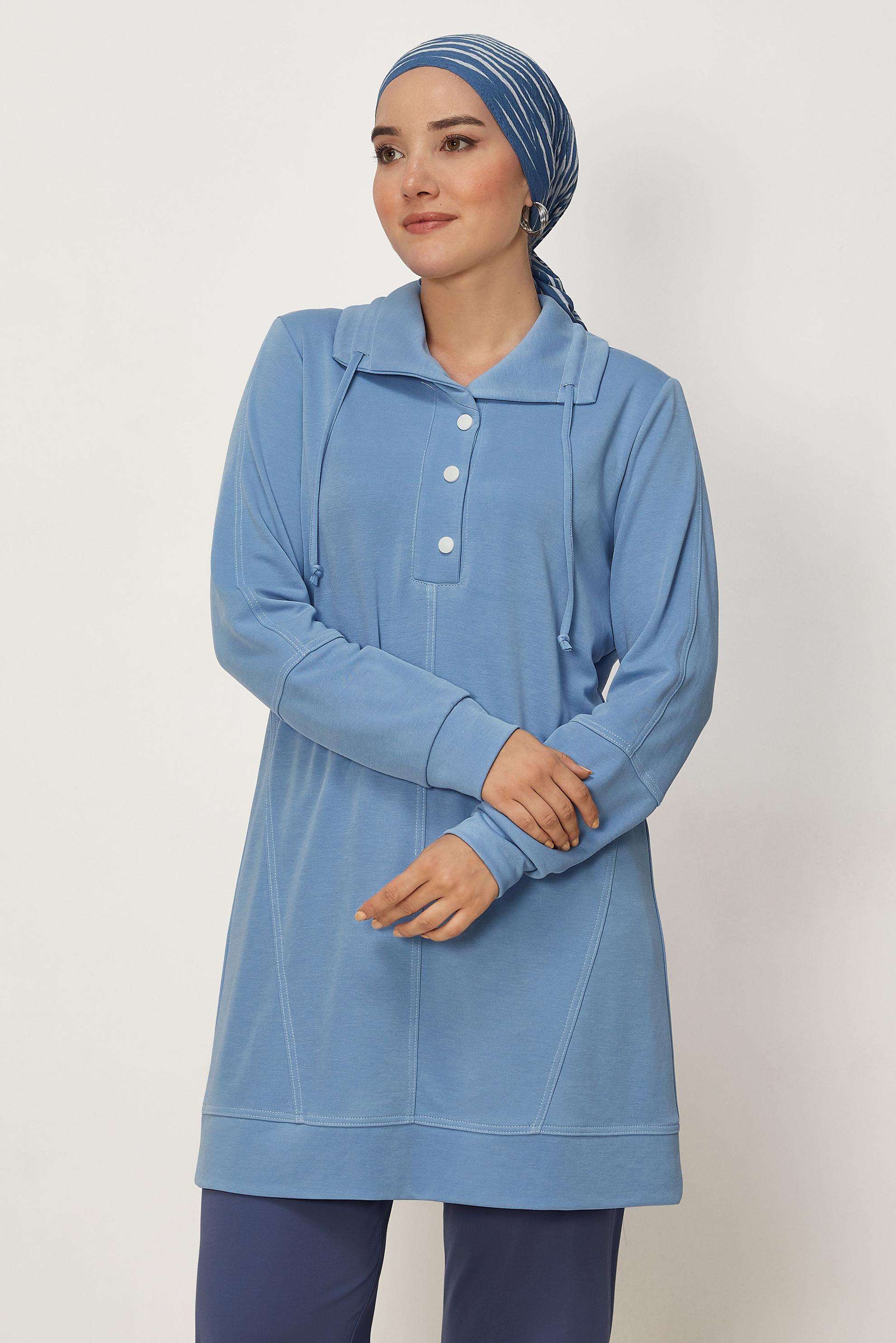 Vêtements hijab BLEU TUNIQUE DE SURVÊTEMENT COL CHEMISE 46713