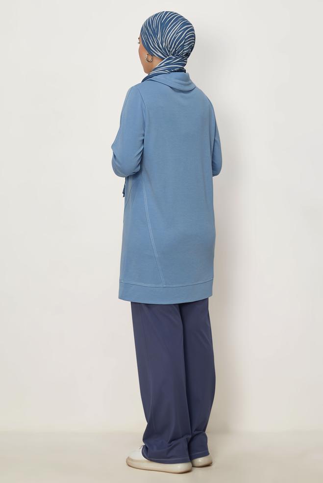 Vêtements hijab BLEU TUNIQUE DE SURVÊTEMENT COL CHEMISE 46713 - ALVİNA