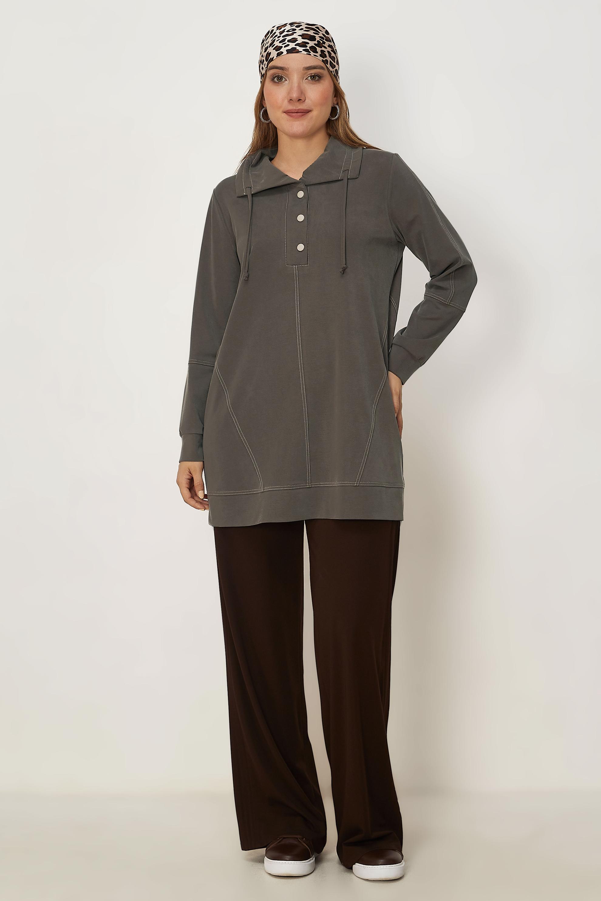 Vêtements hijab BRUN TUNIQUE DE SURVÊTEMENT COL CHEMISE 46713