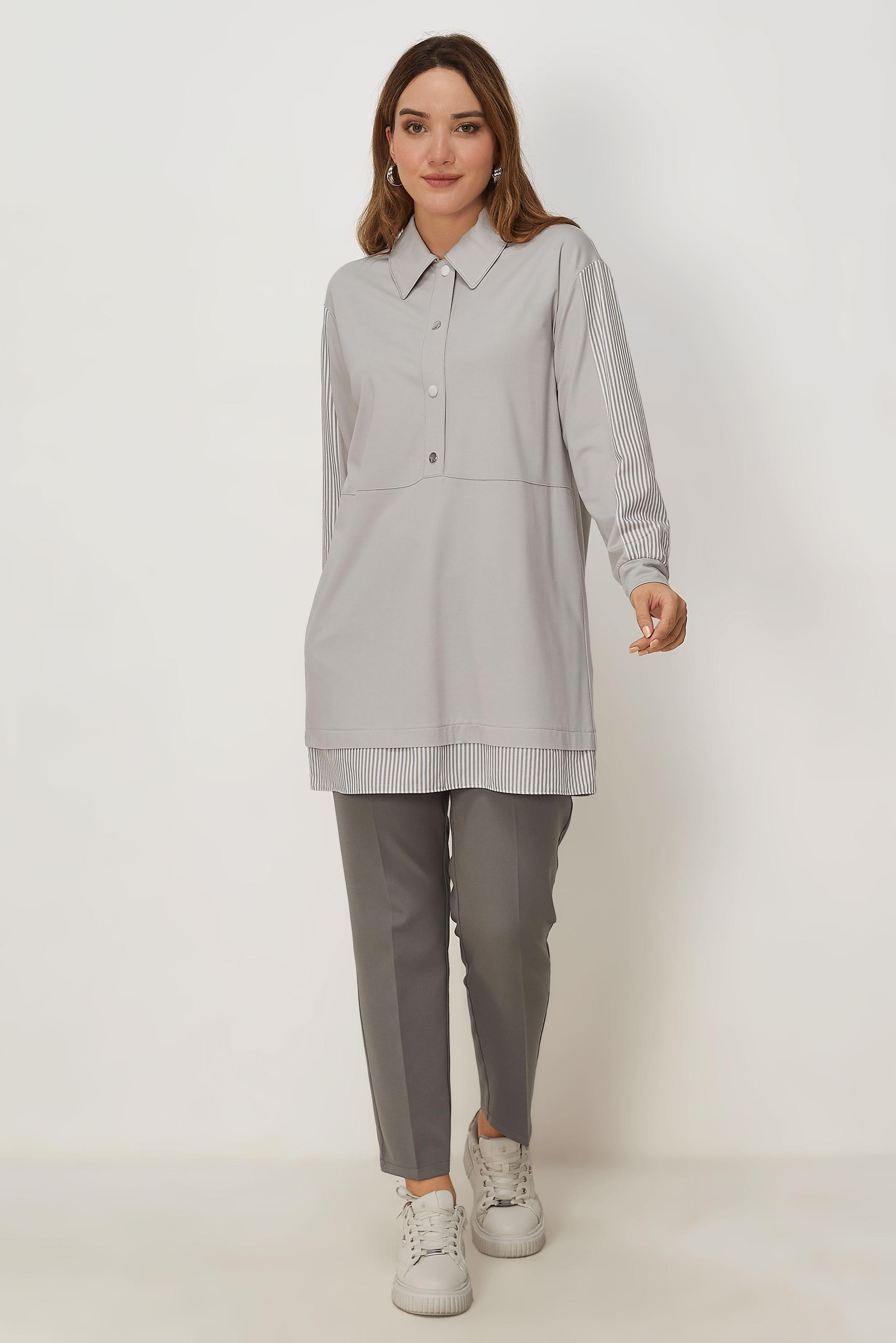 Vêtements hijab BEIGE TUNIQUE DE SURVÊTEMENT COL CHEMISE 46714