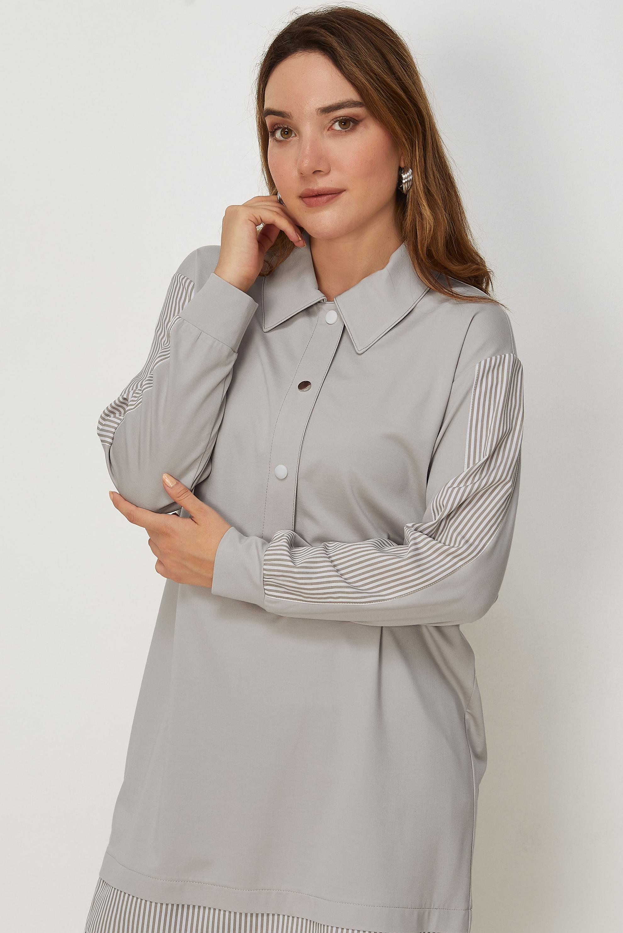 Vêtements hijab BEIGE TUNIQUE DE SURVÊTEMENT COL CHEMISE 46714