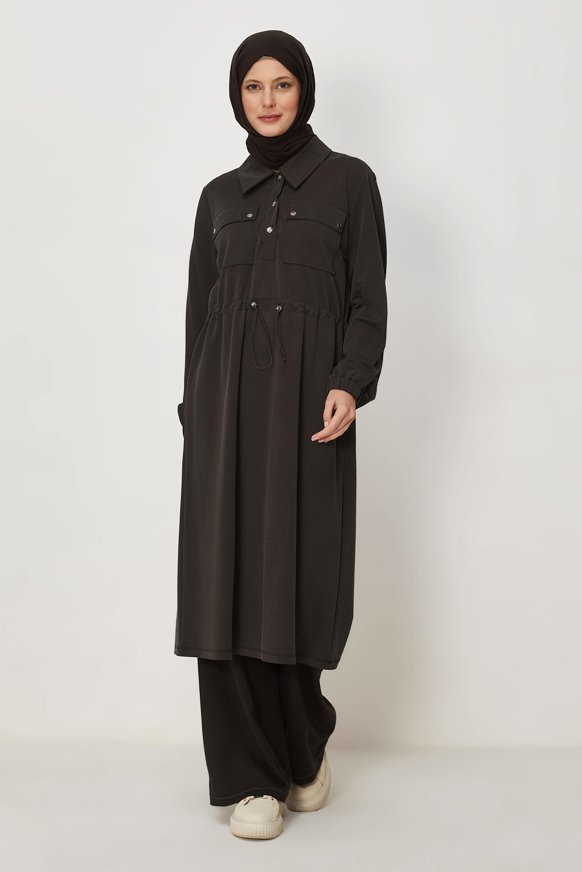 Tesettür giyim KAHVE 46768 FENDİ EŞOFMAN TUNİK 38-46 TEK 40