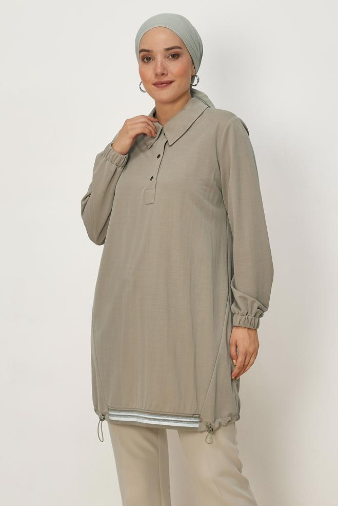 Vêtements hijab SABLE TUNIQUE DE SURVÊTEMENT COL CHEMISE 46772 - ALVİNA