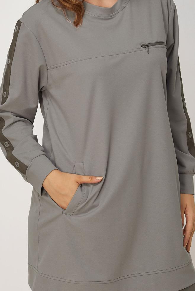 Vêtements hijab GRIS TUNIQUE DE SURVÊTEMENT DÉTAIL ŒILLET 46823 - ALVİNA