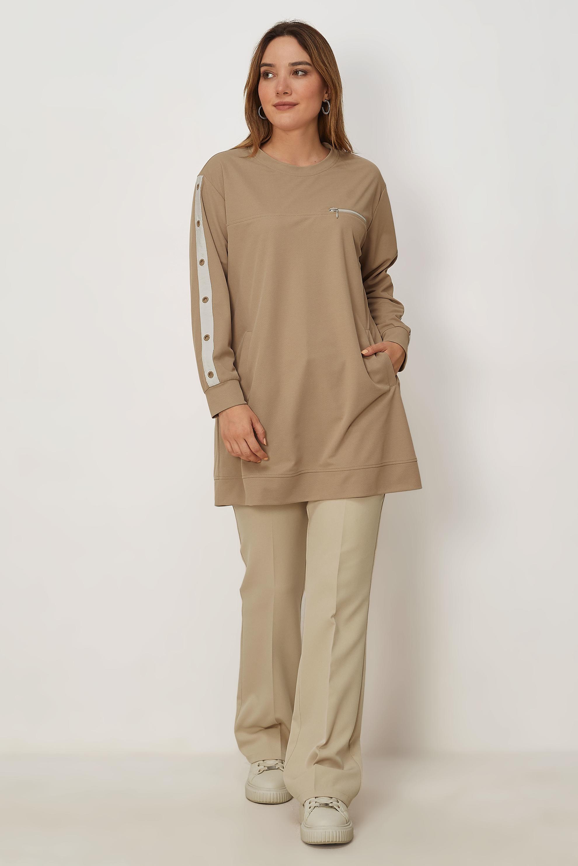 Vêtements hijab BRUN TUNIQUE DE SURVÊTEMENT DÉTAIL ŒILLET 46823