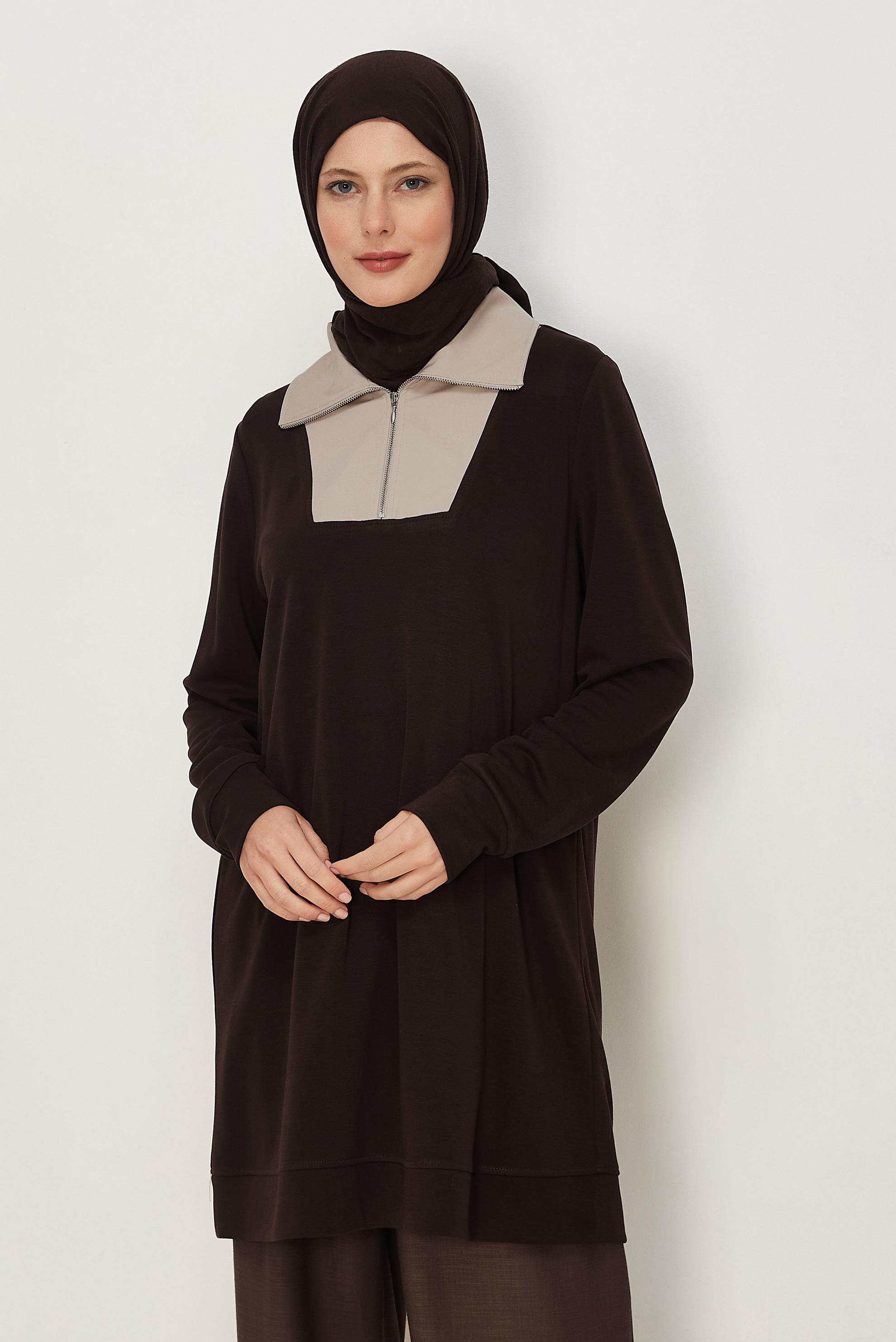 Tesettür giyim KAHVE 46826 CUPRA MODAL EŞOF.TUNİK 38-44 TEK40