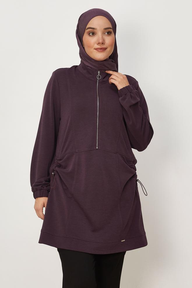 Vêtements hijab PRUNE TUNIQUE DE SURVÊTEMENT MODALE 46828 - ALVİNA