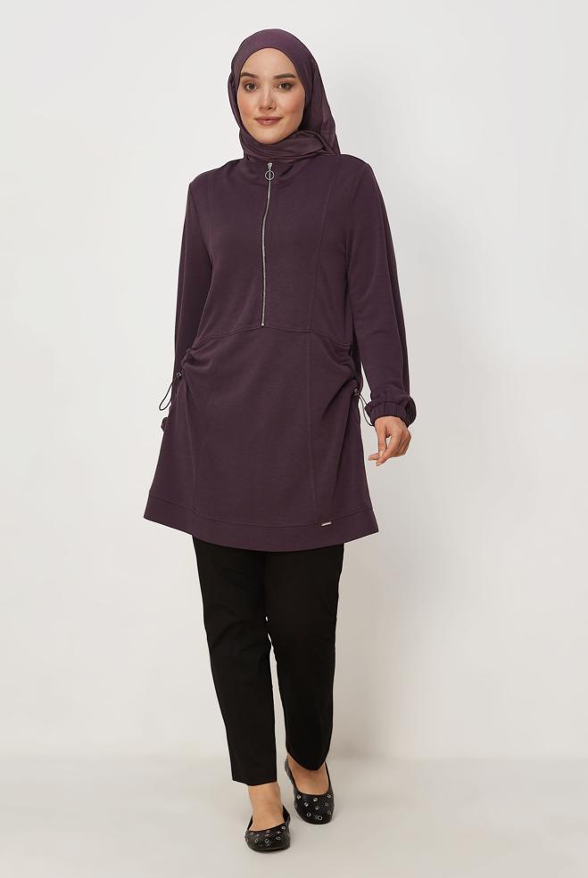 Vêtements hijab PRUNE TUNIQUE DE SURVÊTEMENT MODALE 46828 - ALVİNA