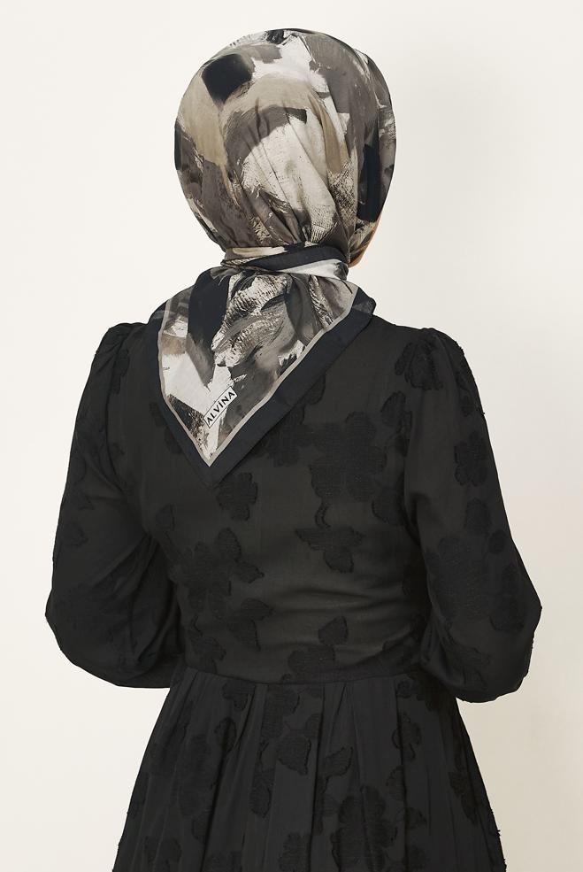 Vêtements hijab NOIR ÉCHARPE ALVINA À MOTIFS 8625 - ALVİNA