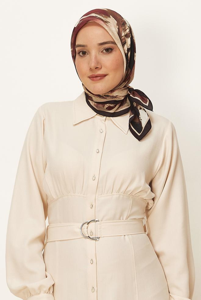 Hijab clothing BEIGE ALVINA PATTERNED SCARF 8625 - ALVİNA