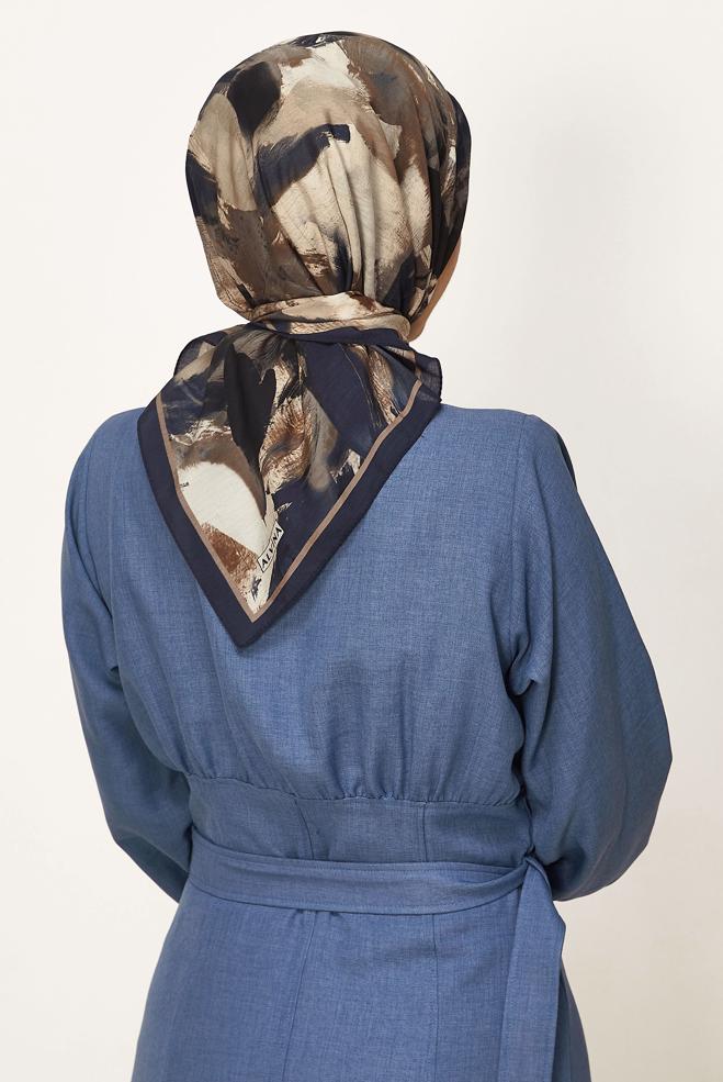 Vêtements hijab BLEU MARINE ÉCHARPE ALVINA À MOTIFS 8625 - ALVİNA