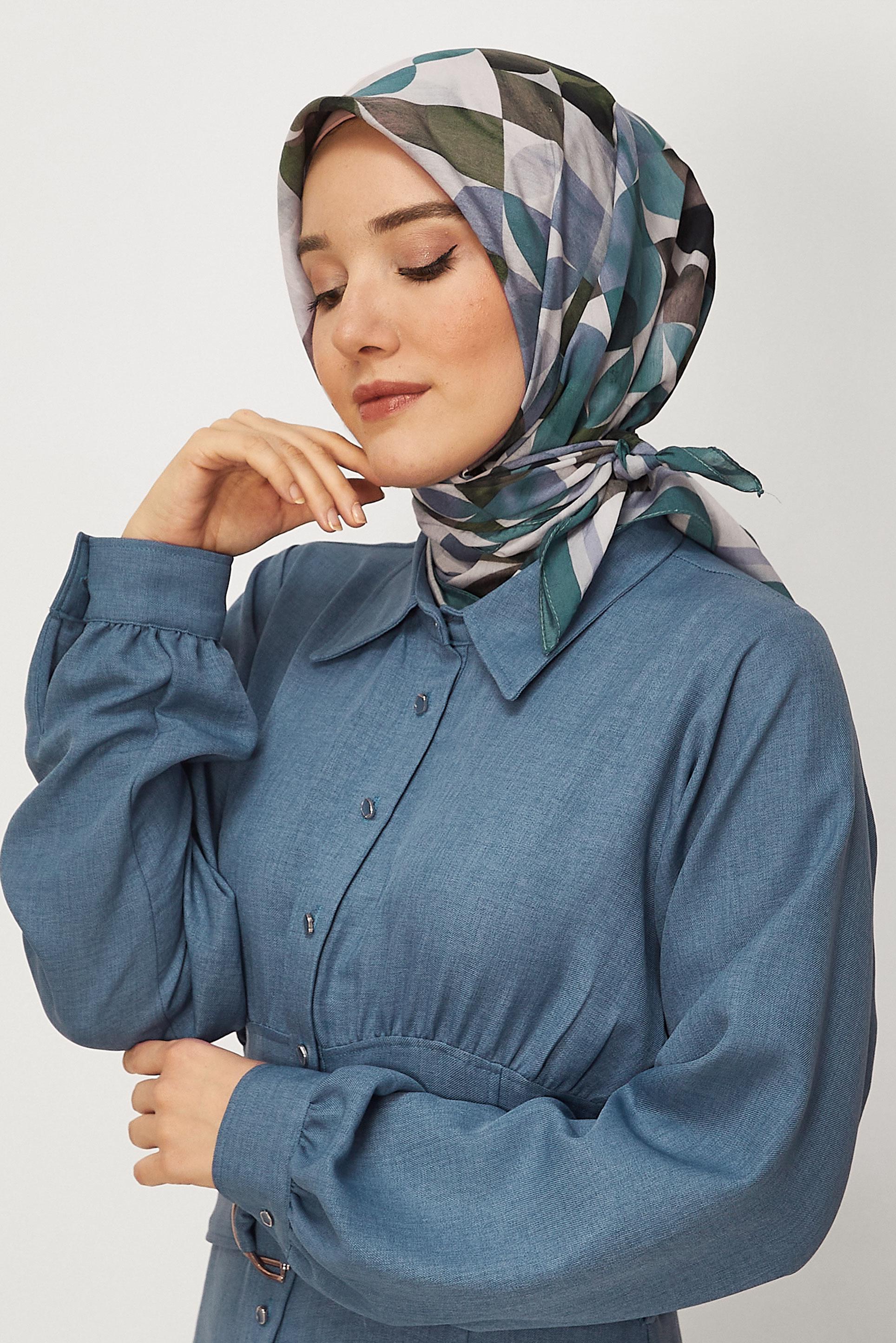 Tesettür giyim MAVİ ALVİNA DESENLİ EŞARP 8626