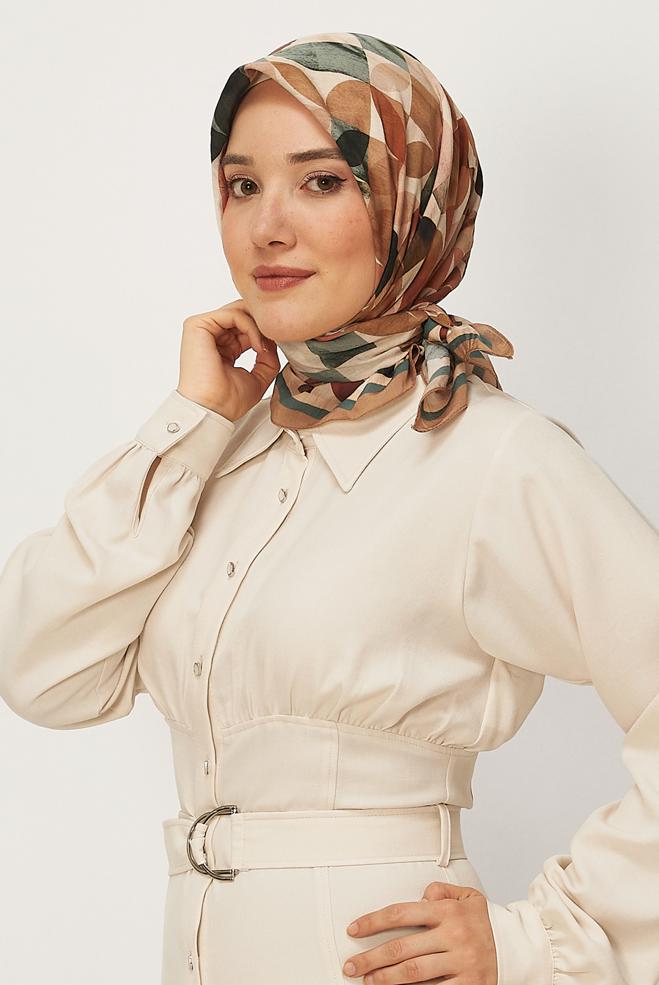 Tesettür giyim EKRU ALVİNA DESENLİ EŞARP 8626 - ALVİNA