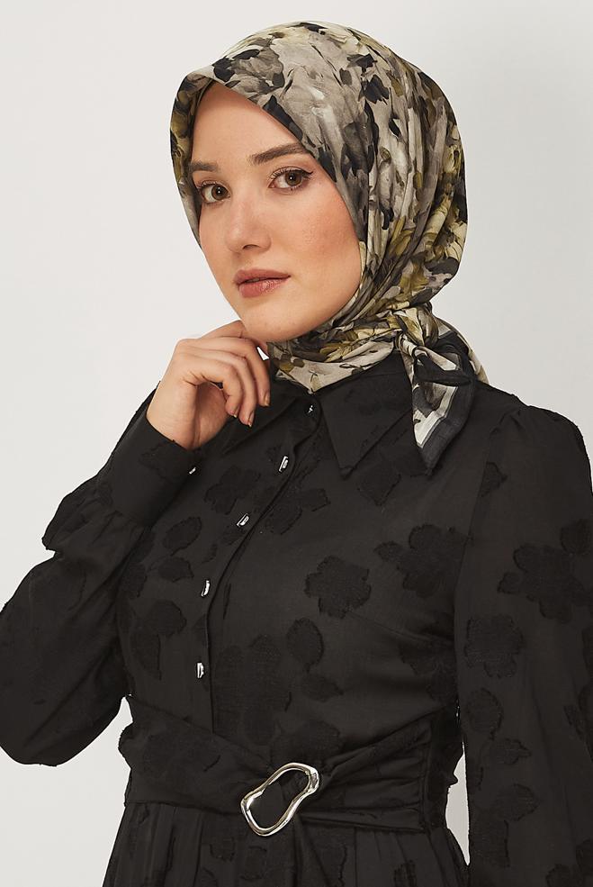 Vêtements hijab NOIR ÉCHARPE ALVINA À MOTIFS 8627 - ALVİNA