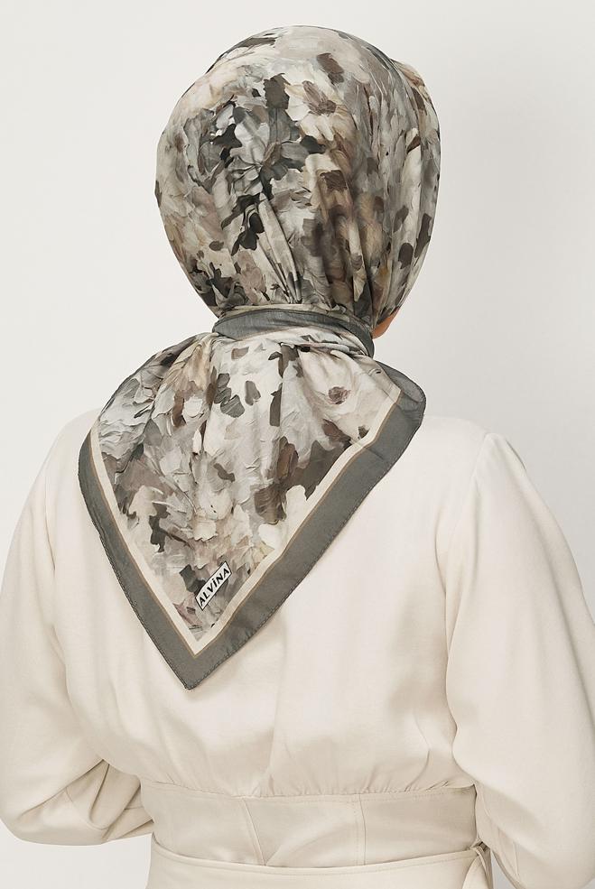 Vêtements hijab GRIS ÉCHARPE ALVINA À MOTIFS 8627 - ALVİNA