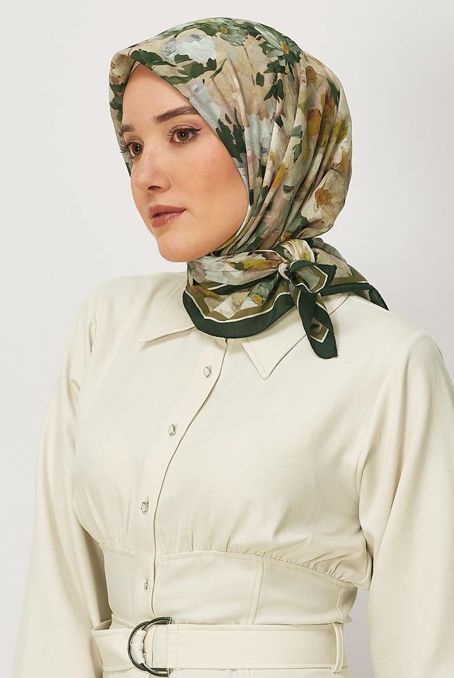 Vêtements hijab KAKI ÉCHARPE ALVINA À MOTIFS 8627 - ALVİNA