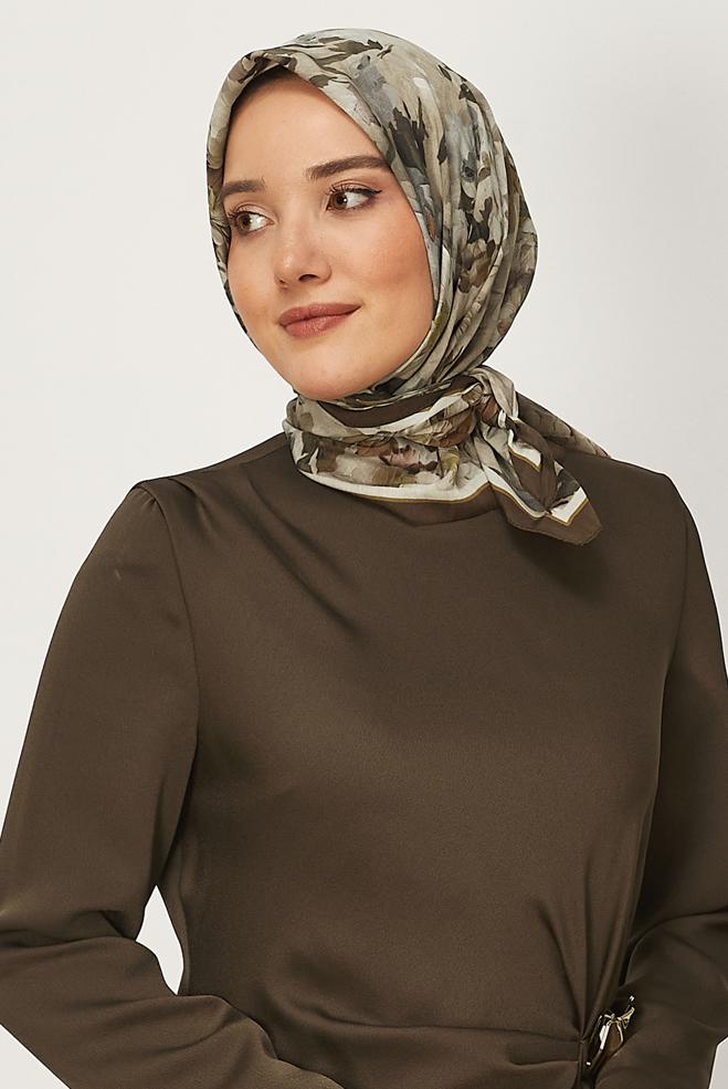 Vêtements hijab BRUN ÉCHARPE ALVINA À MOTIFS 8627 - ALVİNA