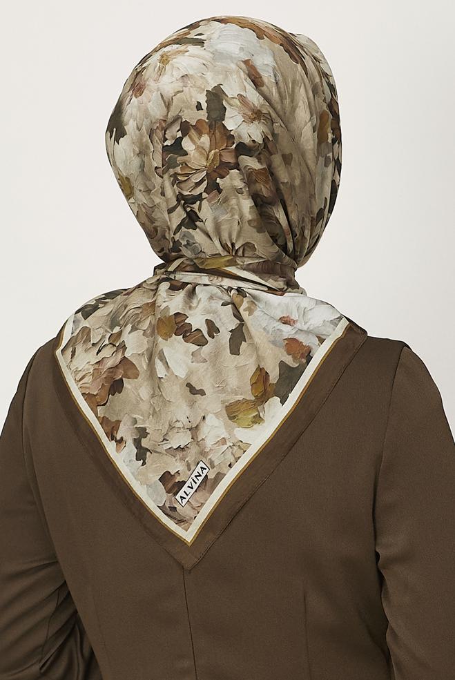 Vêtements hijab BRUN ÉCHARPE ALVINA À MOTIFS 8627 - ALVİNA